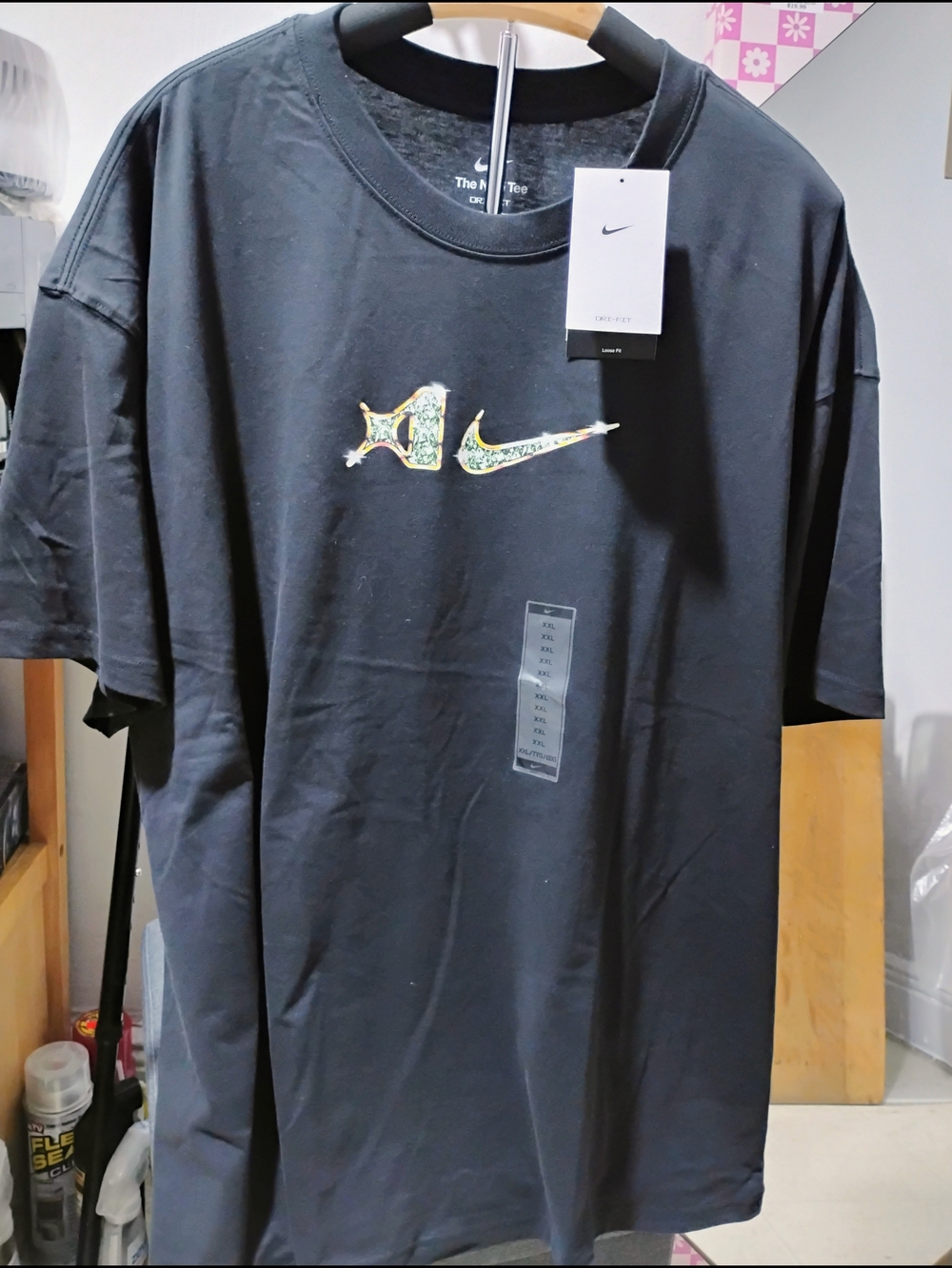 Nike Dri-fit Unisex Black Tee with Green and Yellow Accented Swoosh Size:XXL NWT